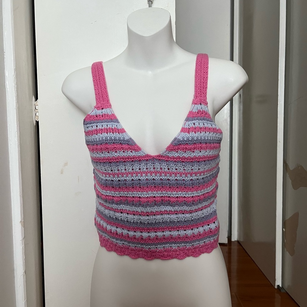 Hollister Pink and Gray Striped Tank Top